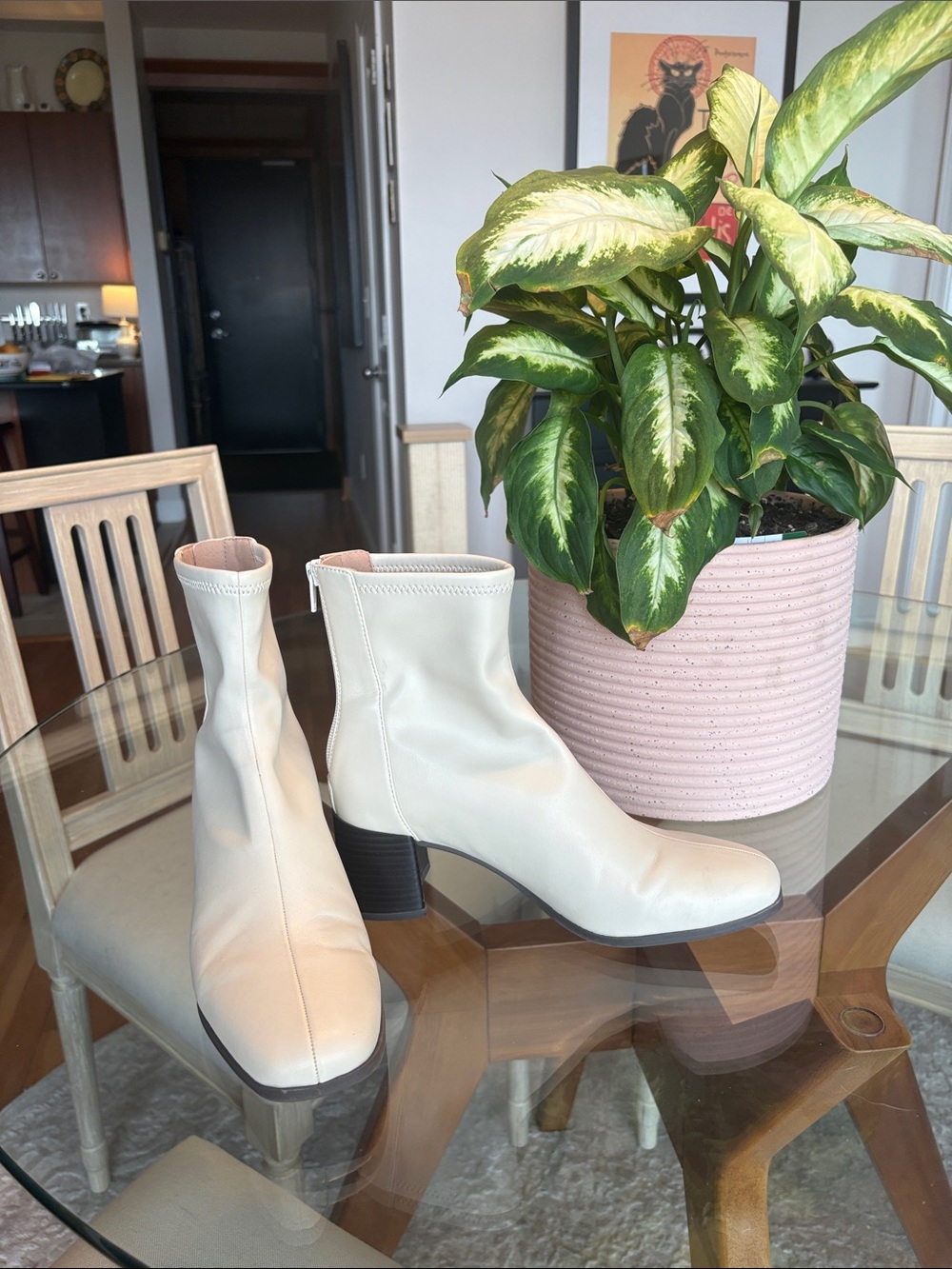Rockport Off-White Ankle Booties with Block Heel